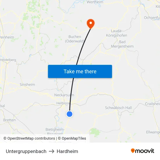 Untergruppenbach to Hardheim map