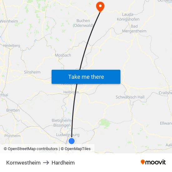 Kornwestheim to Hardheim map