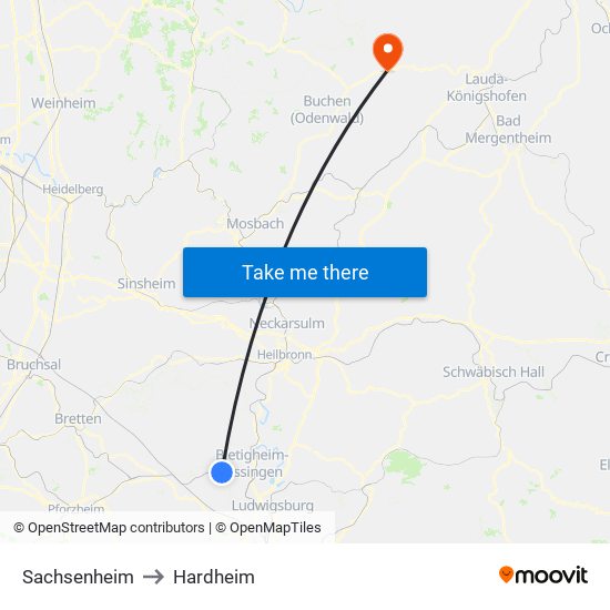 Sachsenheim to Hardheim map