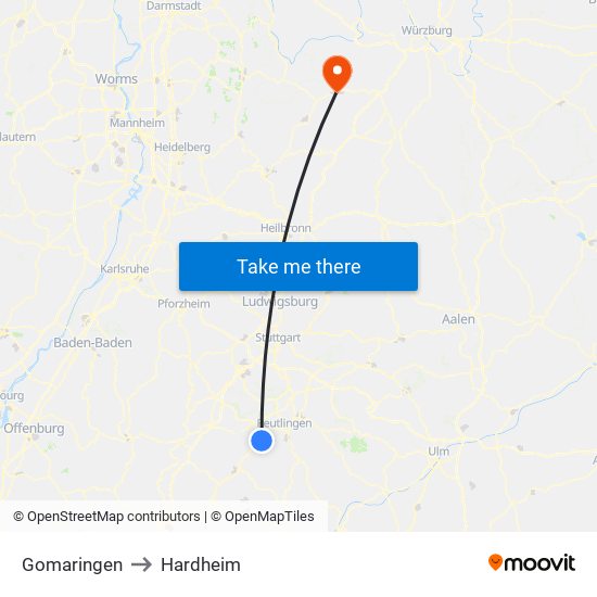 Gomaringen to Hardheim map