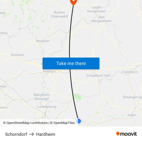 Schorndorf to Hardheim map