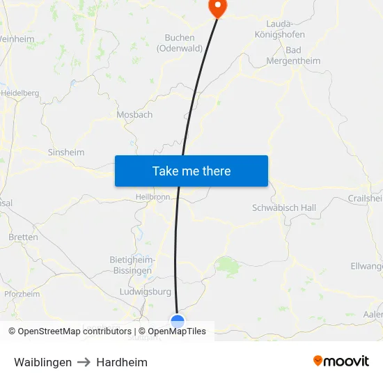 Waiblingen to Hardheim map
