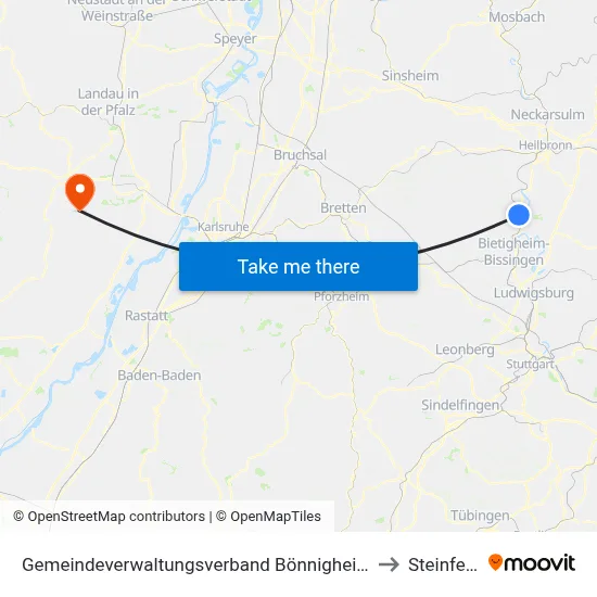 Gemeindeverwaltungsverband Bönnigheim to Steinfeld map