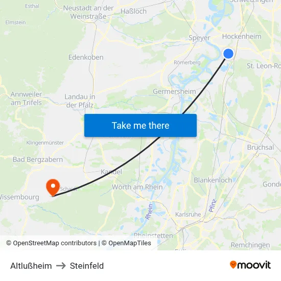 Altlußheim to Steinfeld map