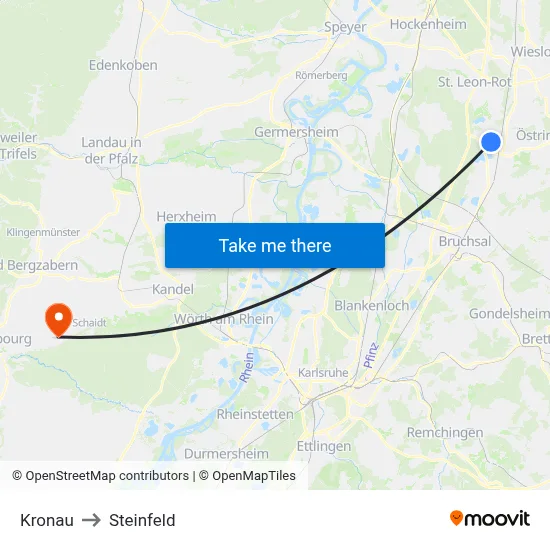 Kronau to Steinfeld map