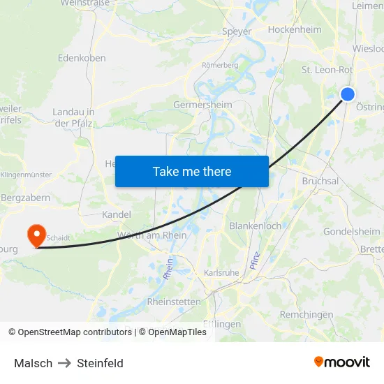 Malsch to Steinfeld map