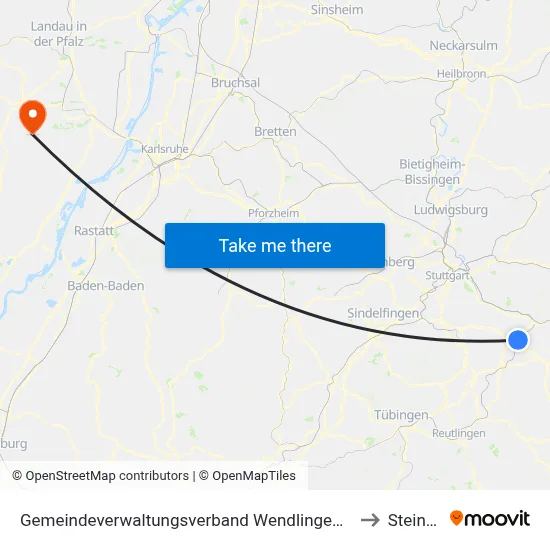 Gemeindeverwaltungsverband Wendlingen am Neckar to Steinfeld map