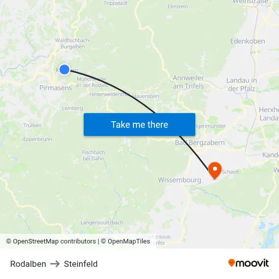 Rodalben to Steinfeld map