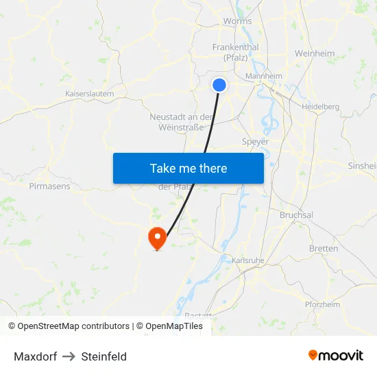 Maxdorf to Steinfeld map