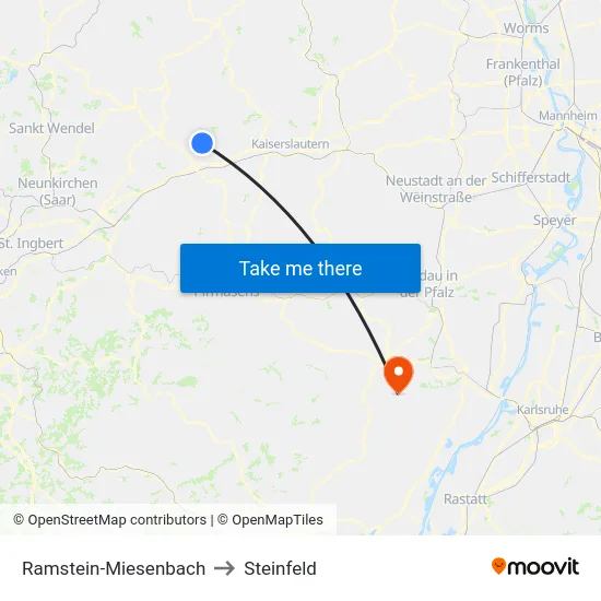 Ramstein-Miesenbach to Steinfeld map