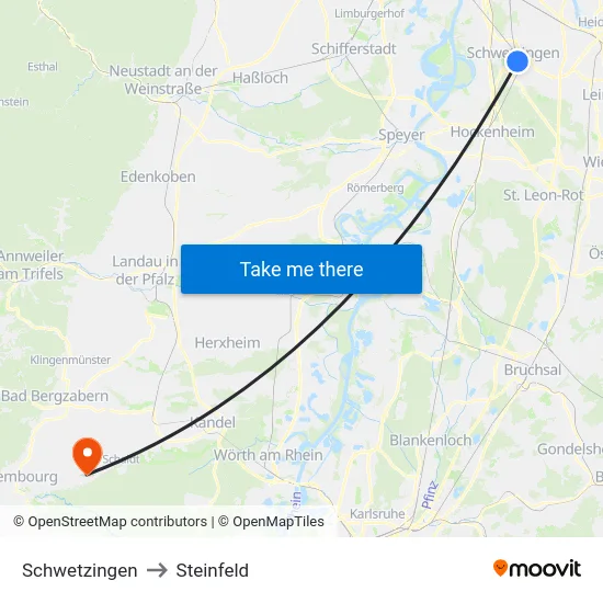 Schwetzingen to Steinfeld map