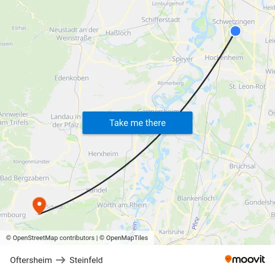 Oftersheim to Steinfeld map
