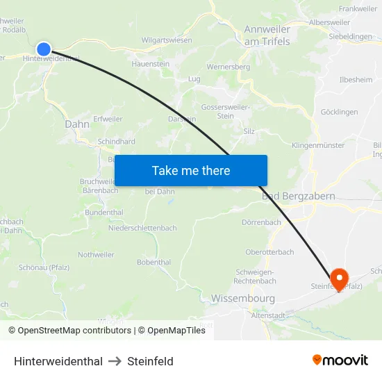 Hinterweidenthal to Steinfeld map