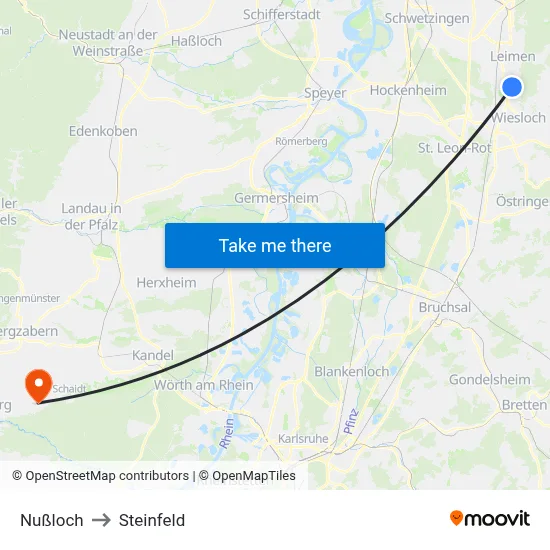 Nußloch to Steinfeld map