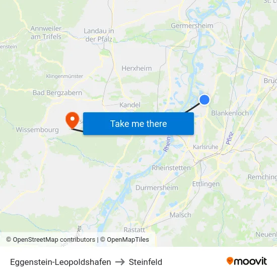 Eggenstein-Leopoldshafen to Steinfeld map