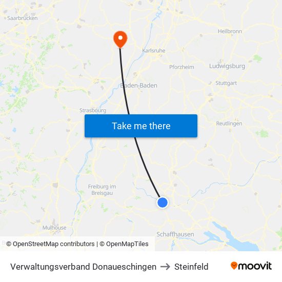 Verwaltungsverband Donaueschingen to Steinfeld map