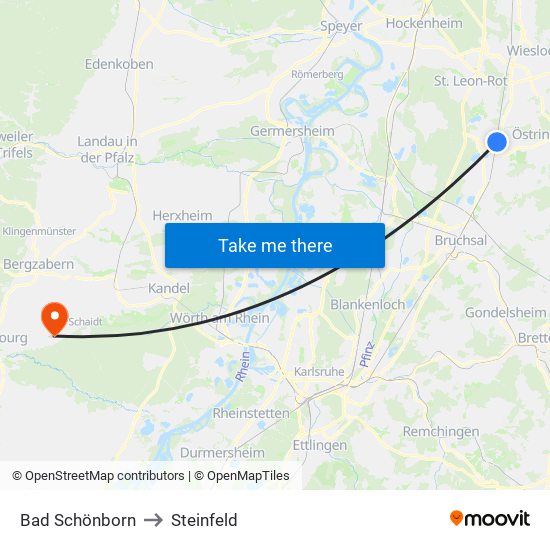 Bad Schönborn to Steinfeld map