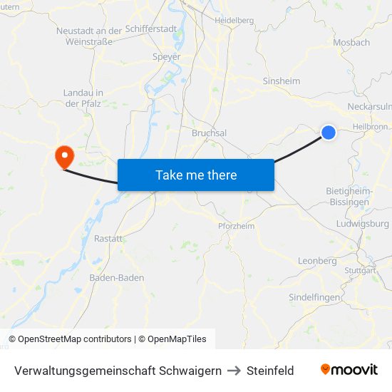 Verwaltungsgemeinschaft Schwaigern to Steinfeld map
