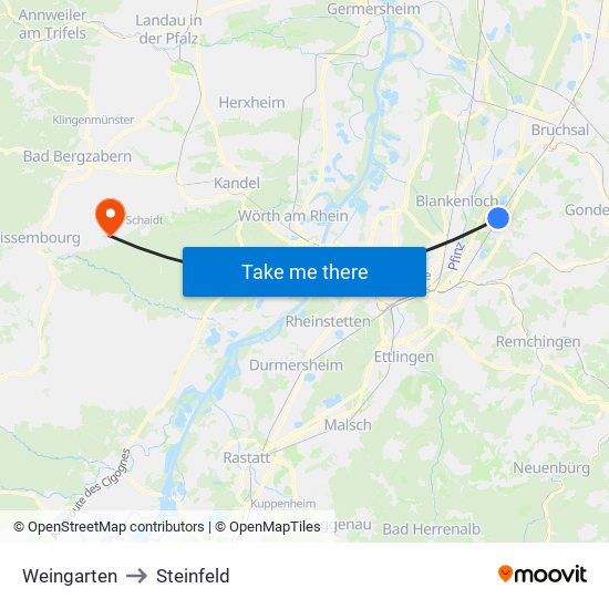 Weingarten to Steinfeld map
