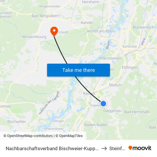 Nachbarschaftsverband Bischweier-Kuppenheim to Steinfeld map