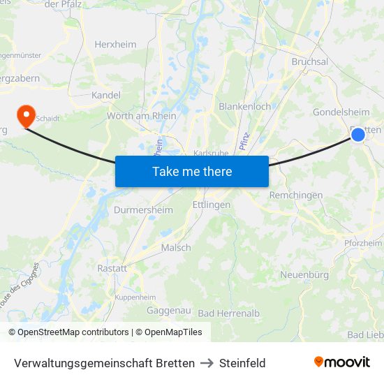 Verwaltungsgemeinschaft Bretten to Steinfeld map