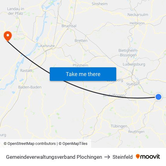 Gemeindeverwaltungsverband Plochingen to Steinfeld map