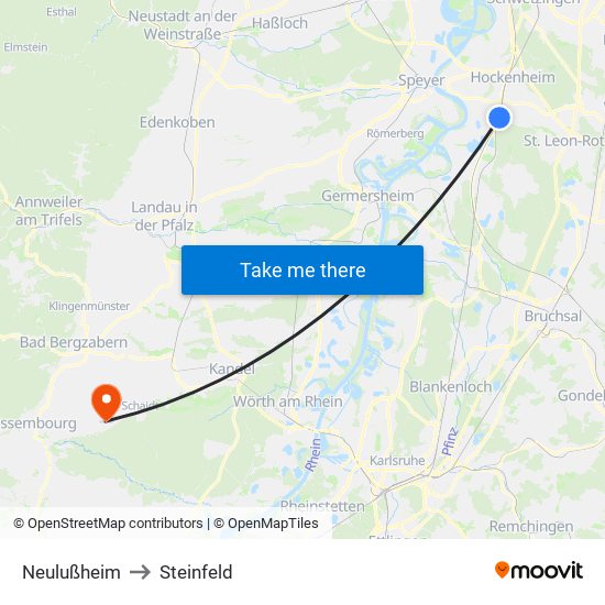 Neulußheim to Steinfeld map