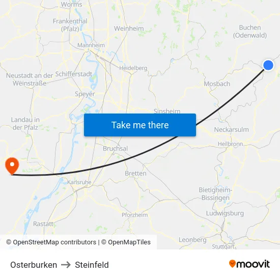 Osterburken to Steinfeld map