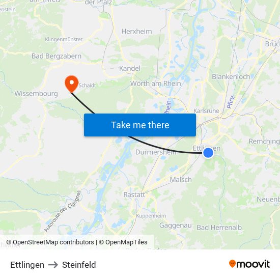 Ettlingen to Steinfeld map