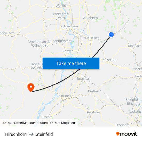 Hirschhorn to Steinfeld map