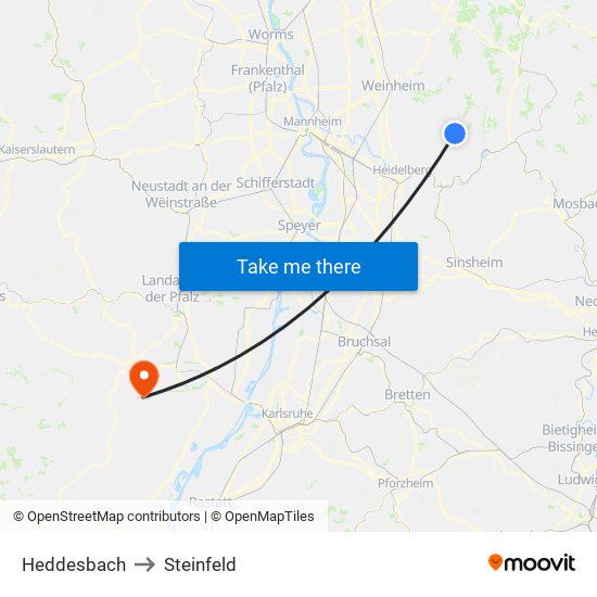 Heddesbach to Steinfeld map