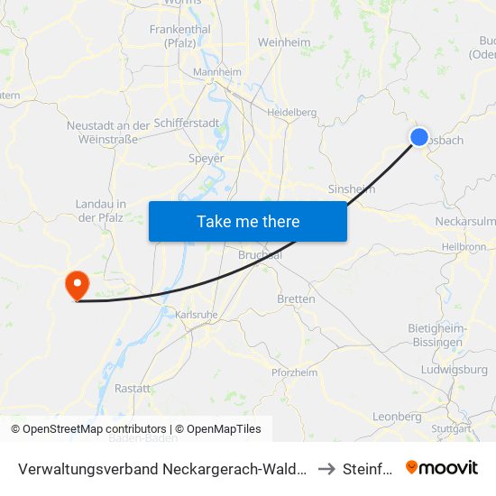 Verwaltungsverband Neckargerach-Waldbrunn to Steinfeld map