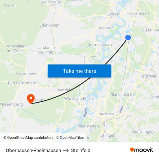 Oberhausen-Rheinhausen to Steinfeld map
