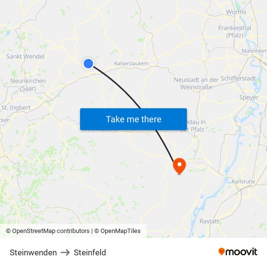 Steinwenden to Steinfeld map