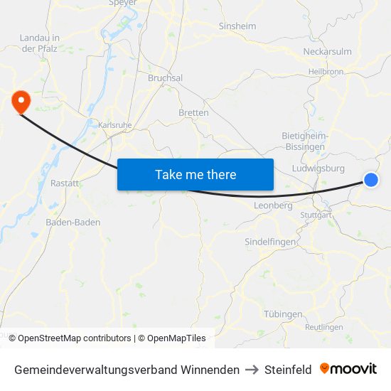 Gemeindeverwaltungsverband Winnenden to Steinfeld map