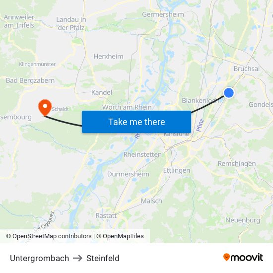 Untergrombach to Steinfeld map