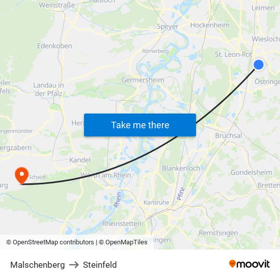 Malschenberg to Steinfeld map