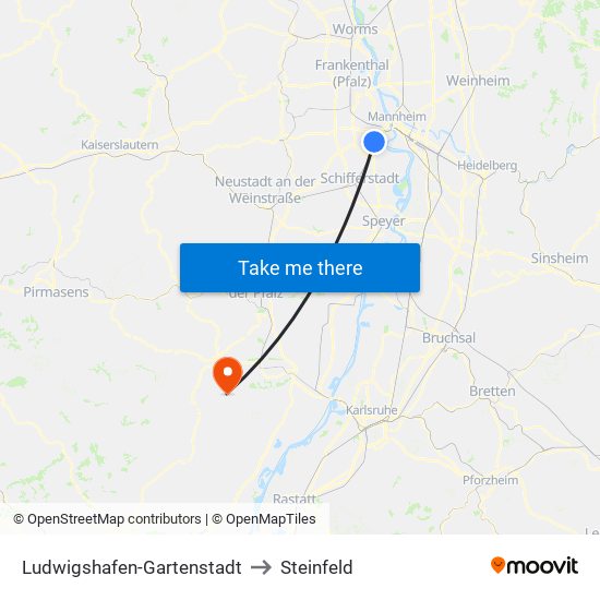 Ludwigshafen-Gartenstadt to Steinfeld map