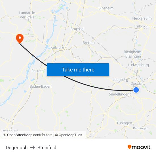 Degerloch to Steinfeld map