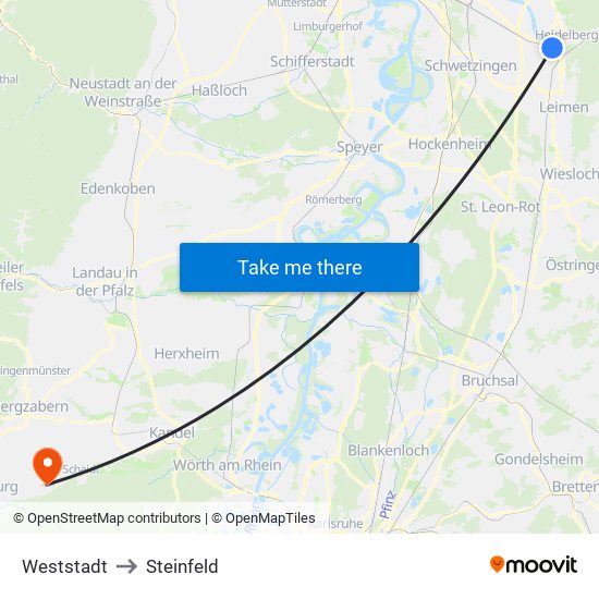 Weststadt to Steinfeld map