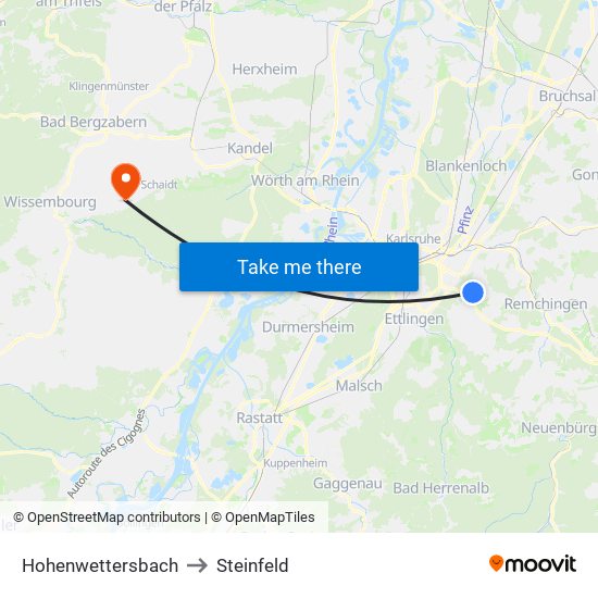 Hohenwettersbach to Steinfeld map