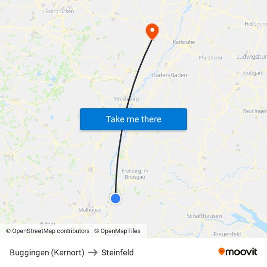 Buggingen (Kernort) to Steinfeld map