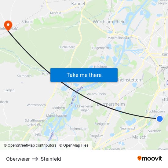 Oberweier to Steinfeld map