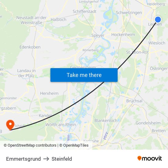 Emmertsgrund to Steinfeld map