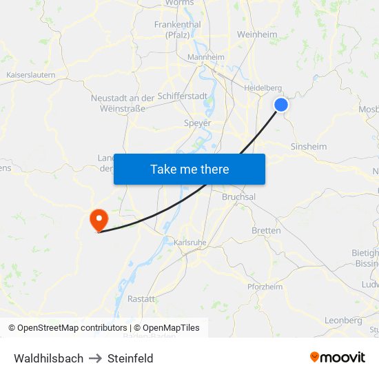 Waldhilsbach to Steinfeld map