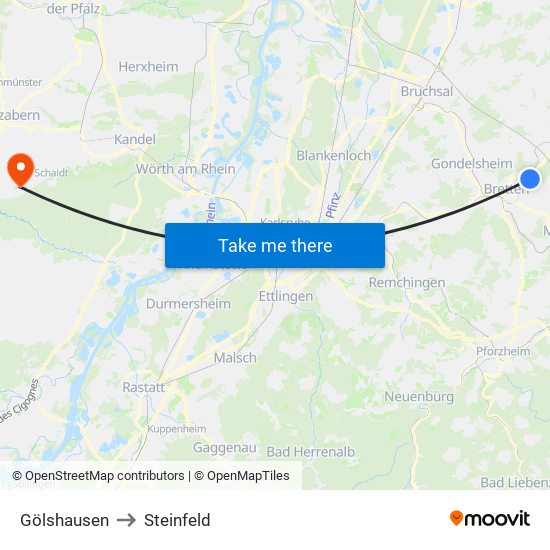 Gölshausen to Steinfeld map