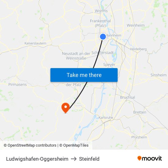 Ludwigshafen-Oggersheim to Steinfeld map