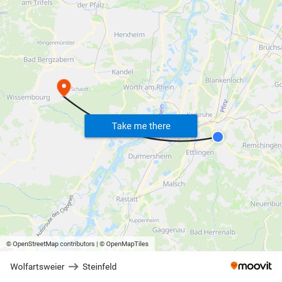 Wolfartsweier to Steinfeld map