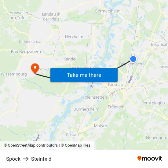 Spöck to Steinfeld map