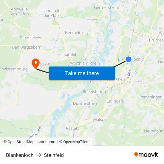 Blankenloch to Steinfeld map